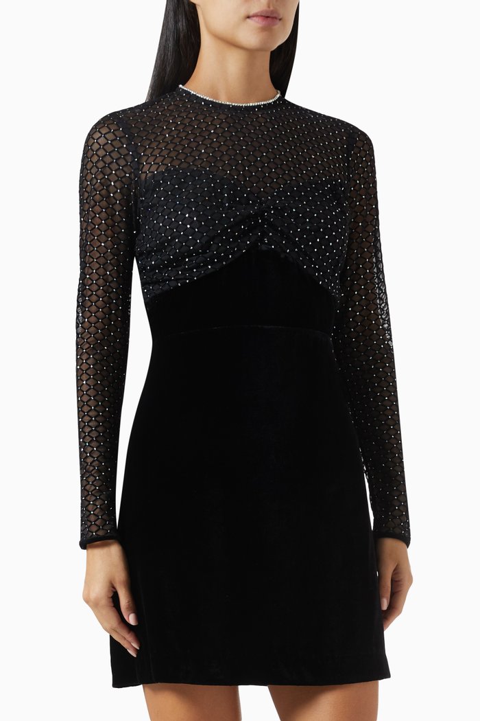 

Karlie Rhinestone Dress in Velvet, Black