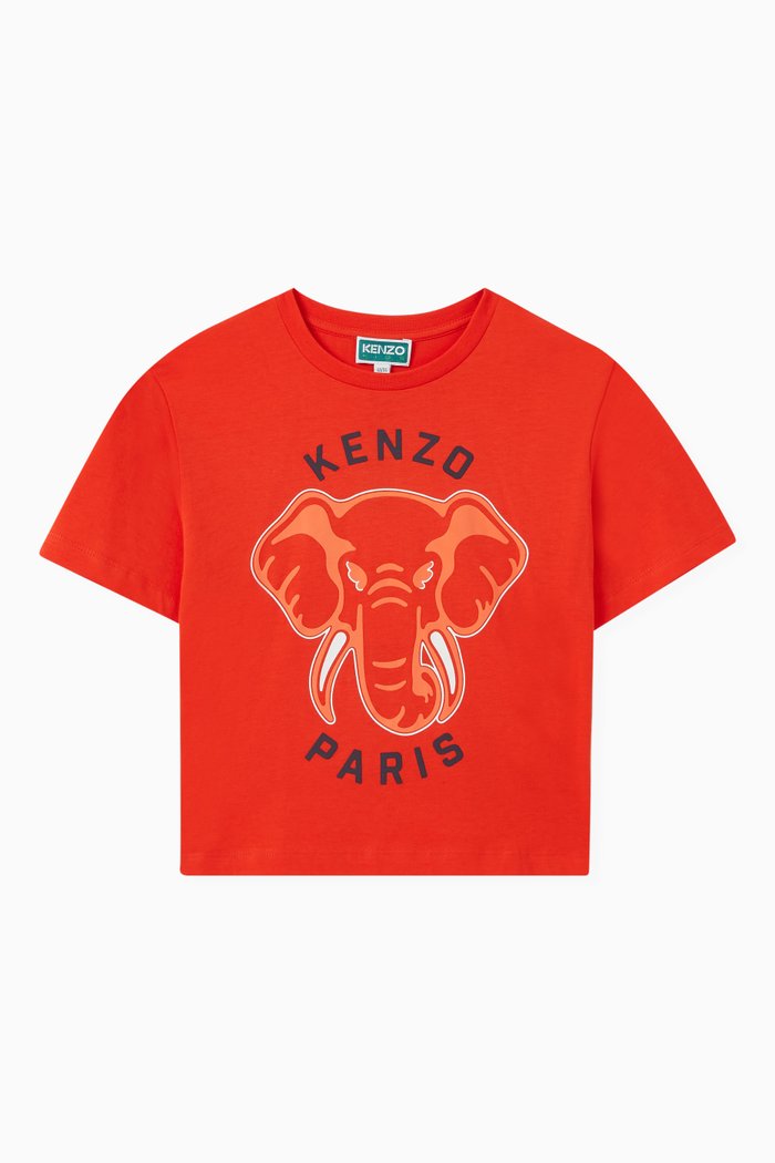 

Elephant Logo Print T-shirt in Organic Cotton Jersey, Red