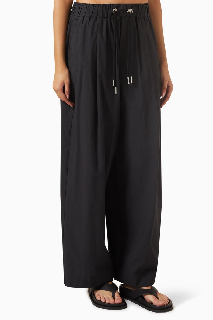 Relaxed Drawstring Pants in Organic Cotton, Black