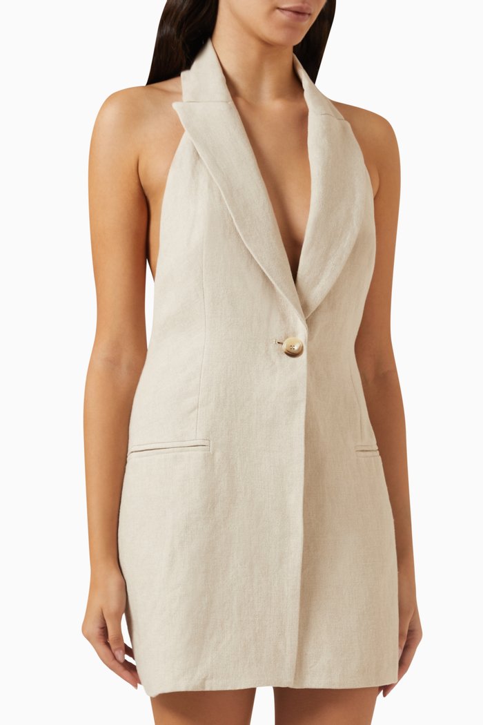 

Helm Halterneck Vest in Linen, Neutral