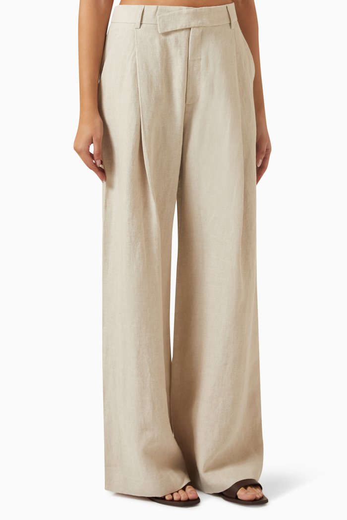 

Overlap Wide-leg Pants in Linen, Neutral