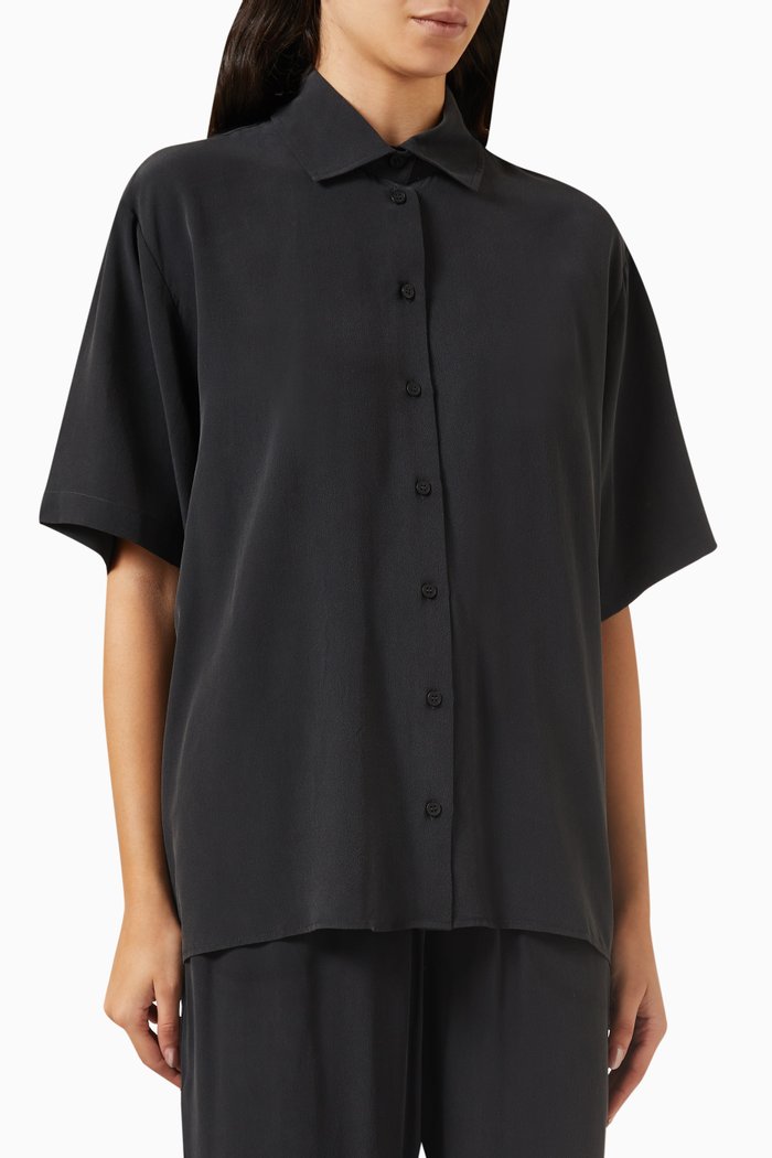 Oversized Shirt in Silk Crepe, Black