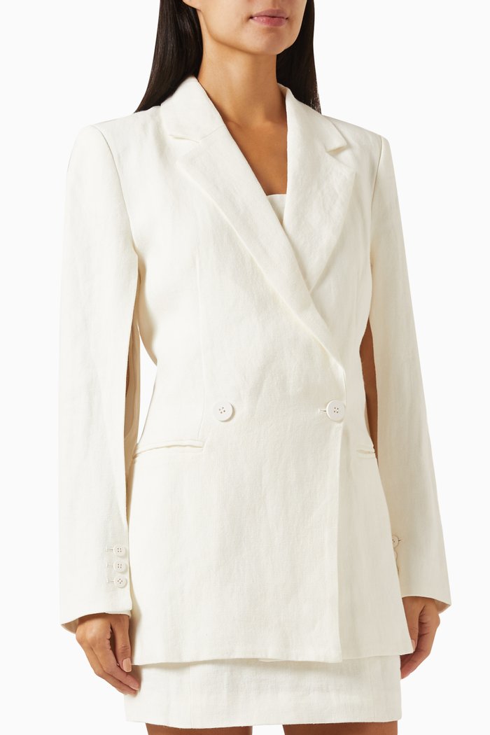 

Split Sleeve Blazer in Linen, Neutral