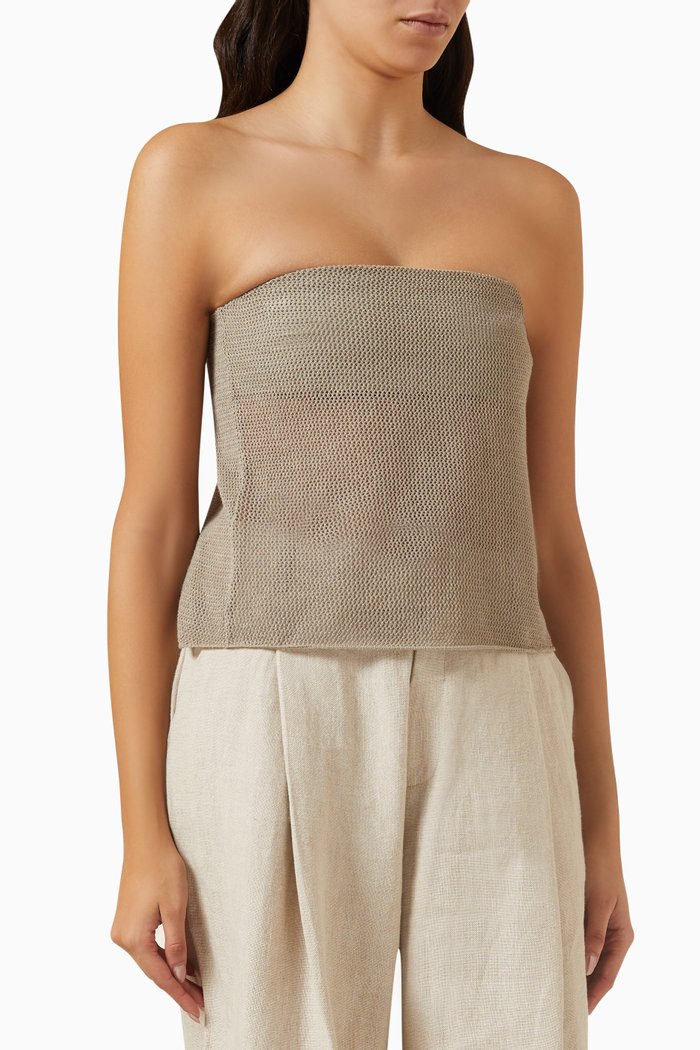 Strapless Top in Mesh, Neutral