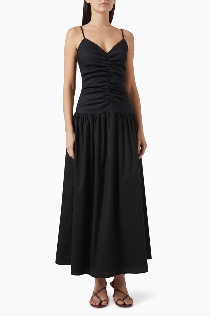 

Mira Maxi Dress in Cotton Poplin & Jersey, Black