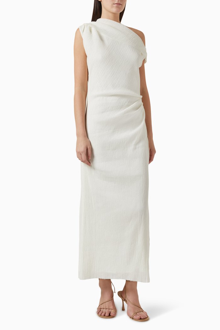 

Eleni Draped Maxi Dress in Crinkled Cotton, White