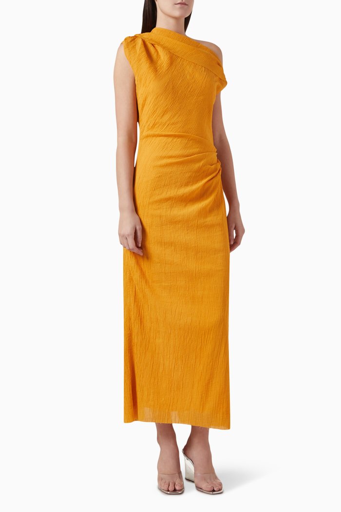 

Eleni Draped Maxi Dress in Crinkled Cotton, Yellow