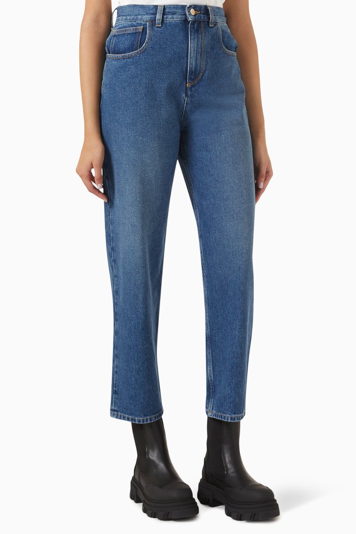 

High-waist Cropped Jeans in Cotton-denim, Blue