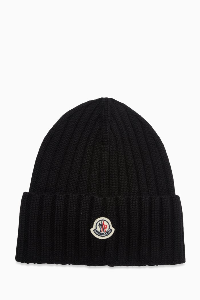 

Logo Patch Beanie in Wool, Black