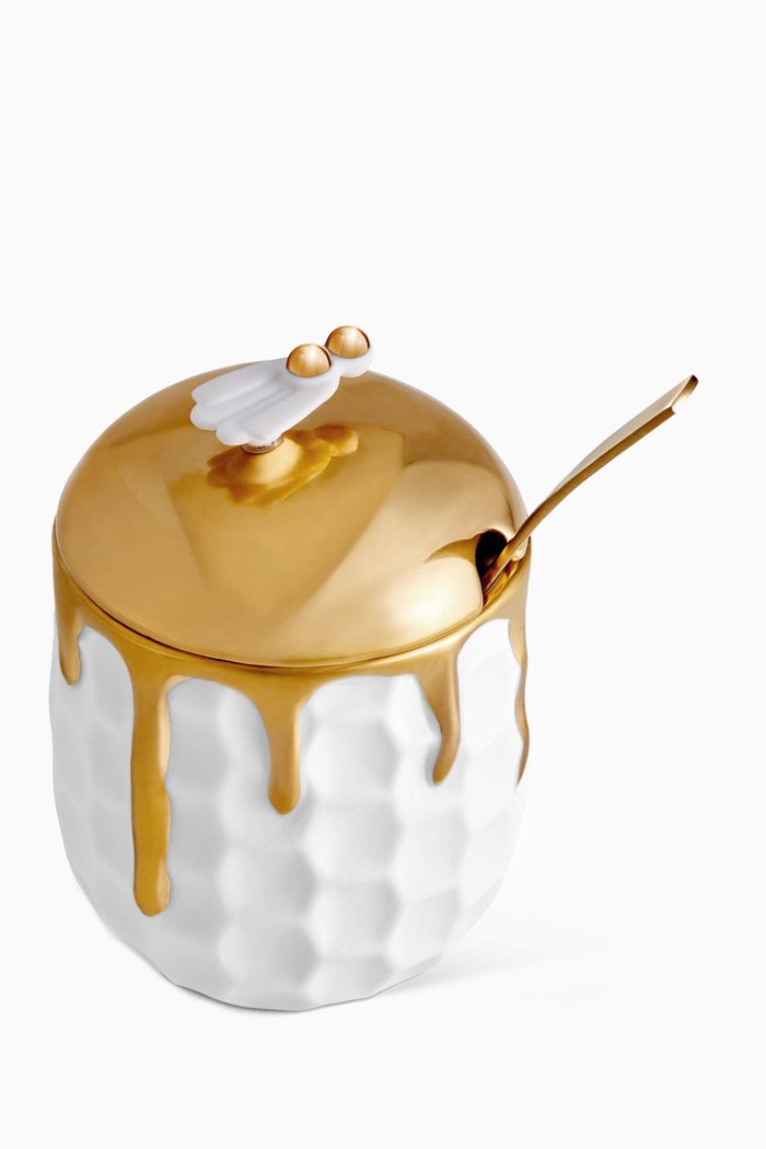 

Beehive Honey Pot in 24kt Gold-plated Porcelain, White