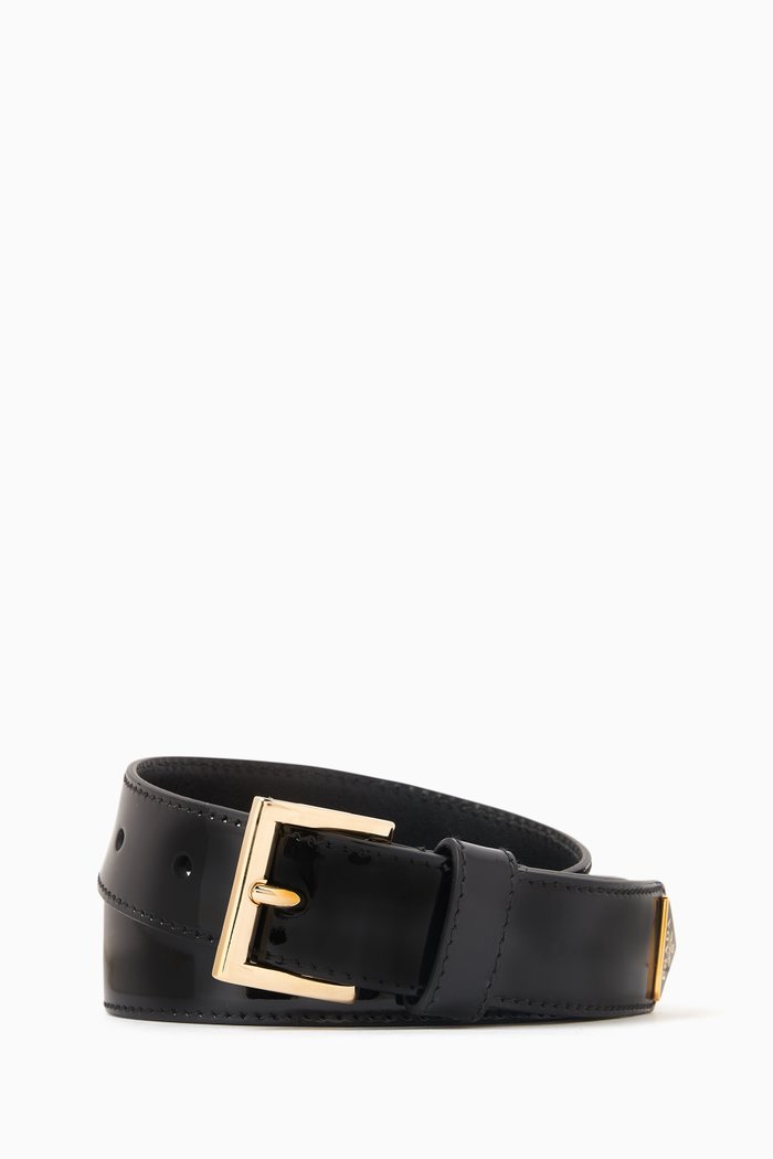 Triangle Logo Belt in Patent Leather, Black