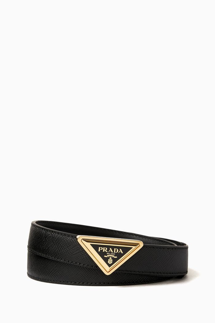 

Triangle Logo Belt in Saffiano Leather, Black