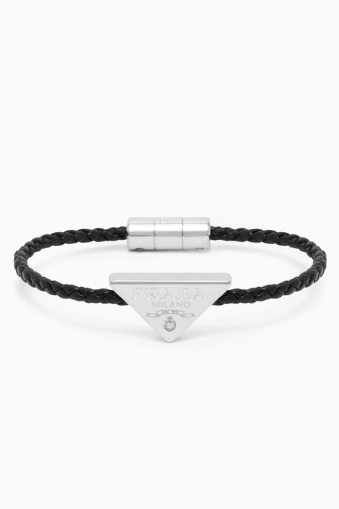 

Triangle Logo Braided Bracelet in Nappa, Black