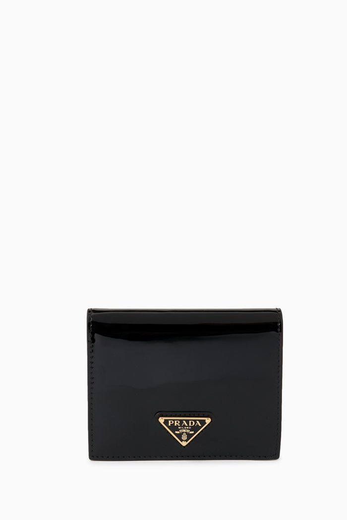 

Small Triangle Logo Wallet in Vernice Patent Leather, Black