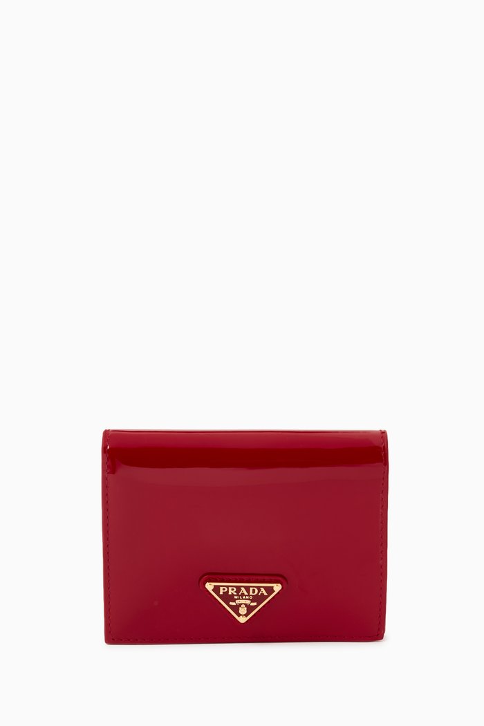 

Small Triangle Logo Wallet in Vernice Patent Leather, Red