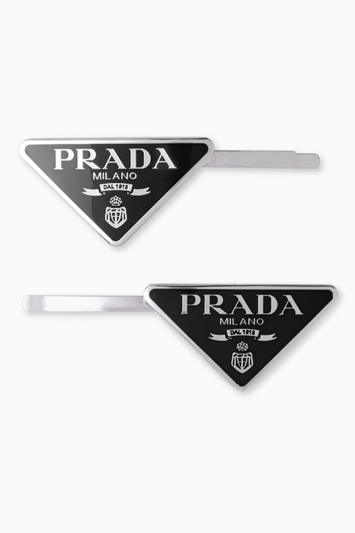 

Triangle Logo Hair Clips in Metal, Set of 2, Black