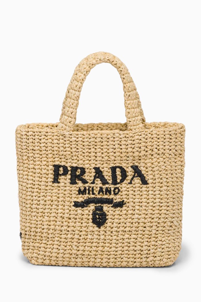Small Logo Crochet Tote Bag, Neutral