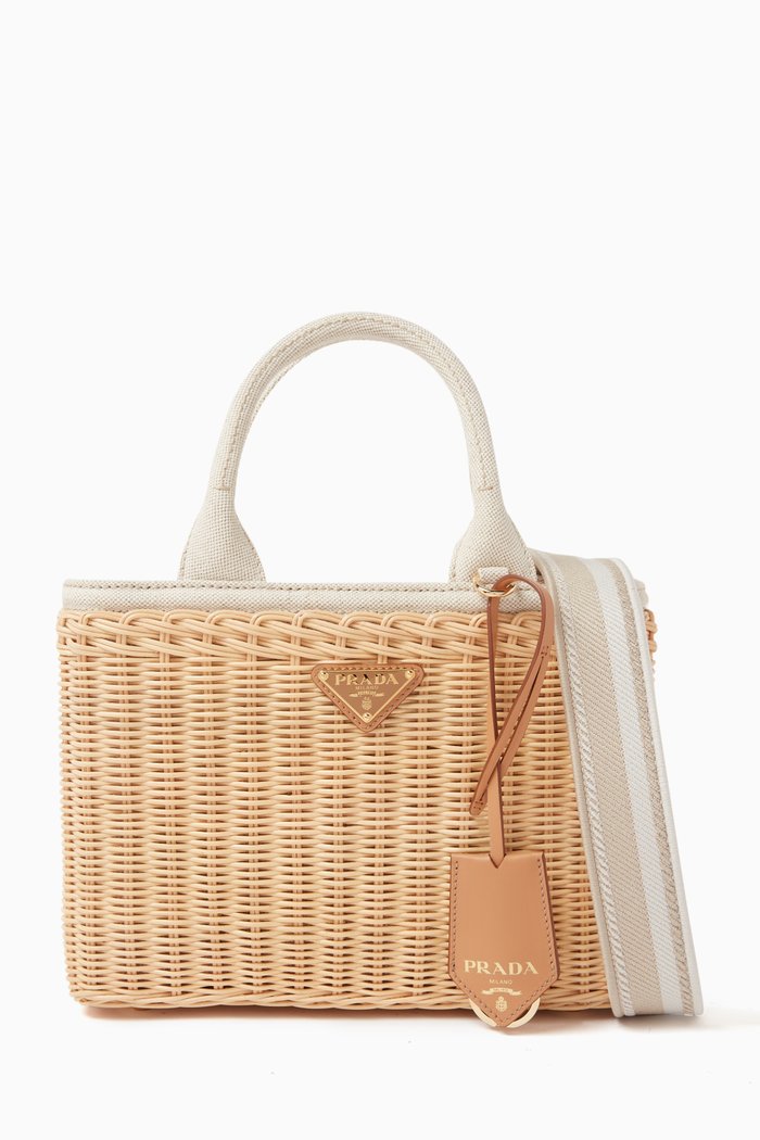 

Small Top-handle Bag in Wicker, Neutral