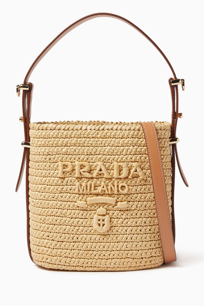 

Logo Bucket Bag in Raffia, Neutral