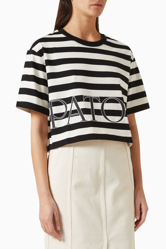 

Breton Stripe Cropped T-shirt in Cotton, Black