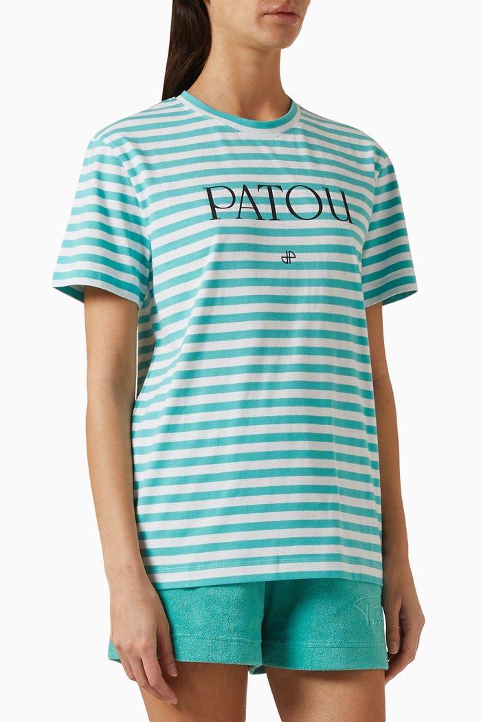 

Striped Logo-print T-shirt in Organic Cotton, Green