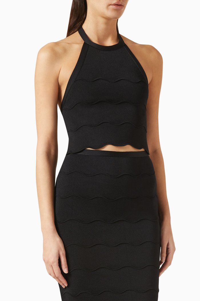 Wave Halterneck Top in Milano Knit, Black
