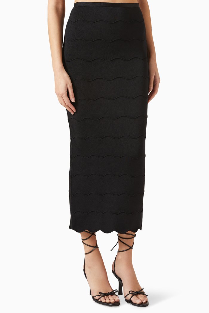 

Wave Midi Pencil Skirt in Milano Knit, Black