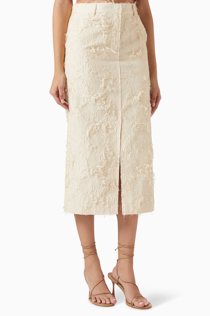 

Adi Midi Skirt in Textured Cotton, Neutral