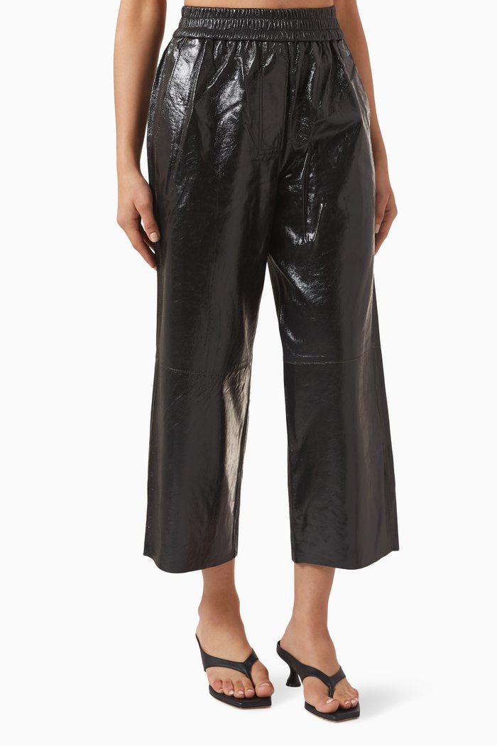 

Jonah Wide-leg Pants in Polished Leather, Black