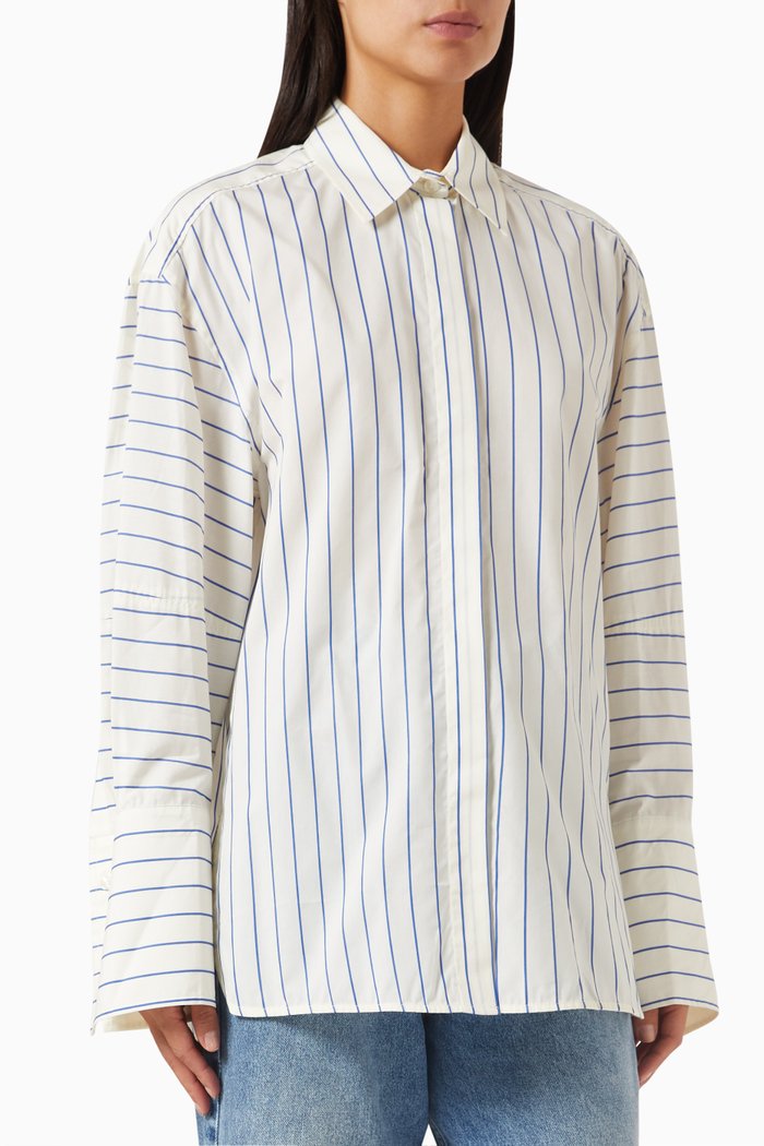 

Julianna Daily Stripe Oversized Shirt in Cotton-blend, Neutral