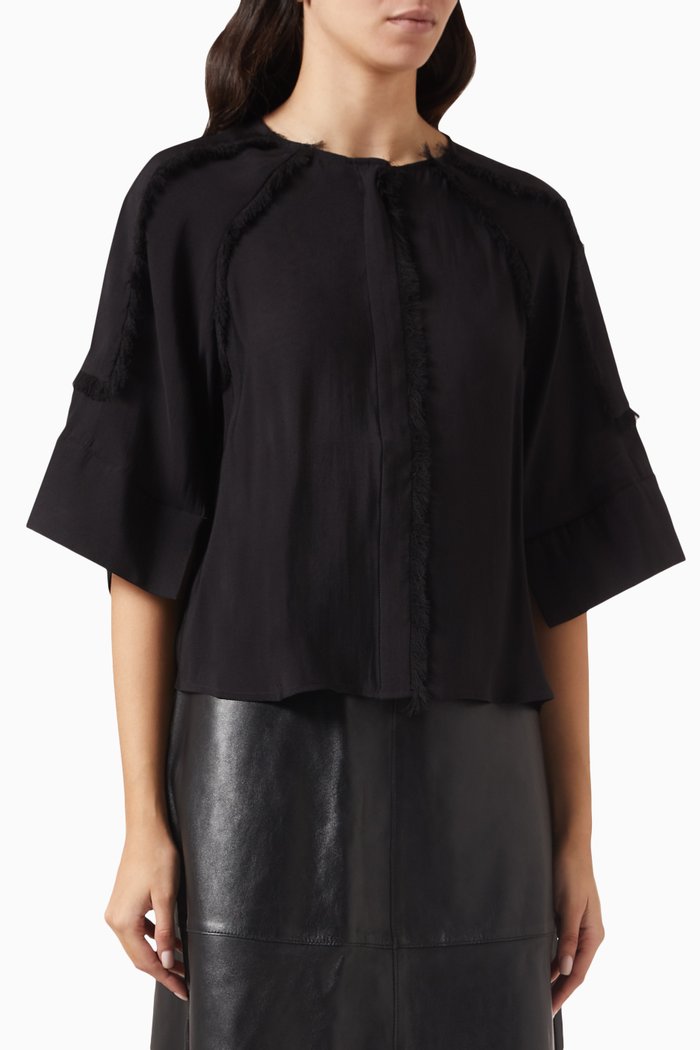 

Kylie Fringed Top in Sheer-rayon, Black