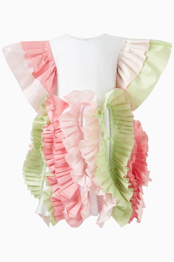 

Nola Double-folded Ruffles Dress in Cotton, White