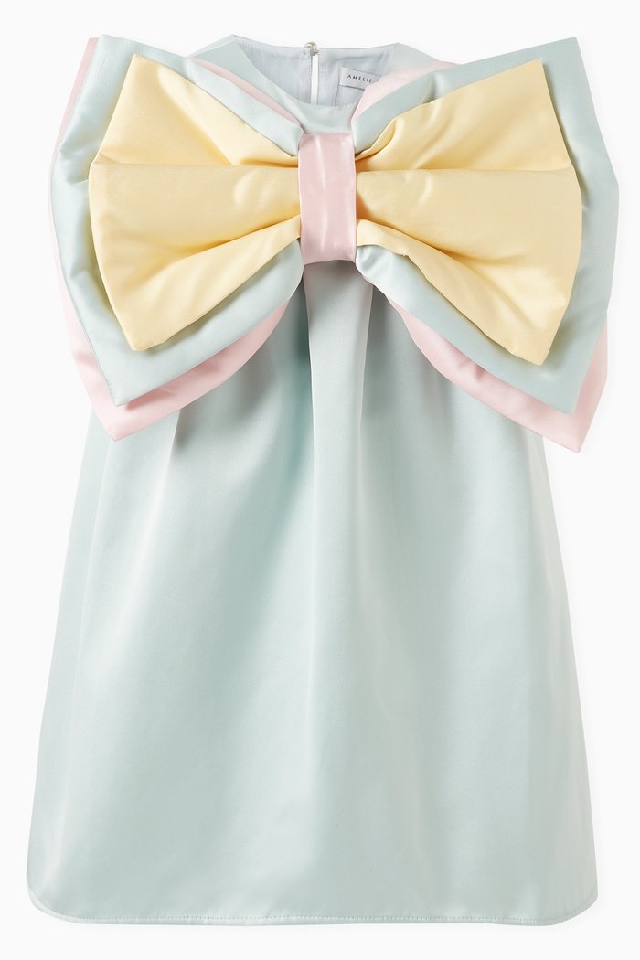 

Triple Bow Dress in Satin, Blue