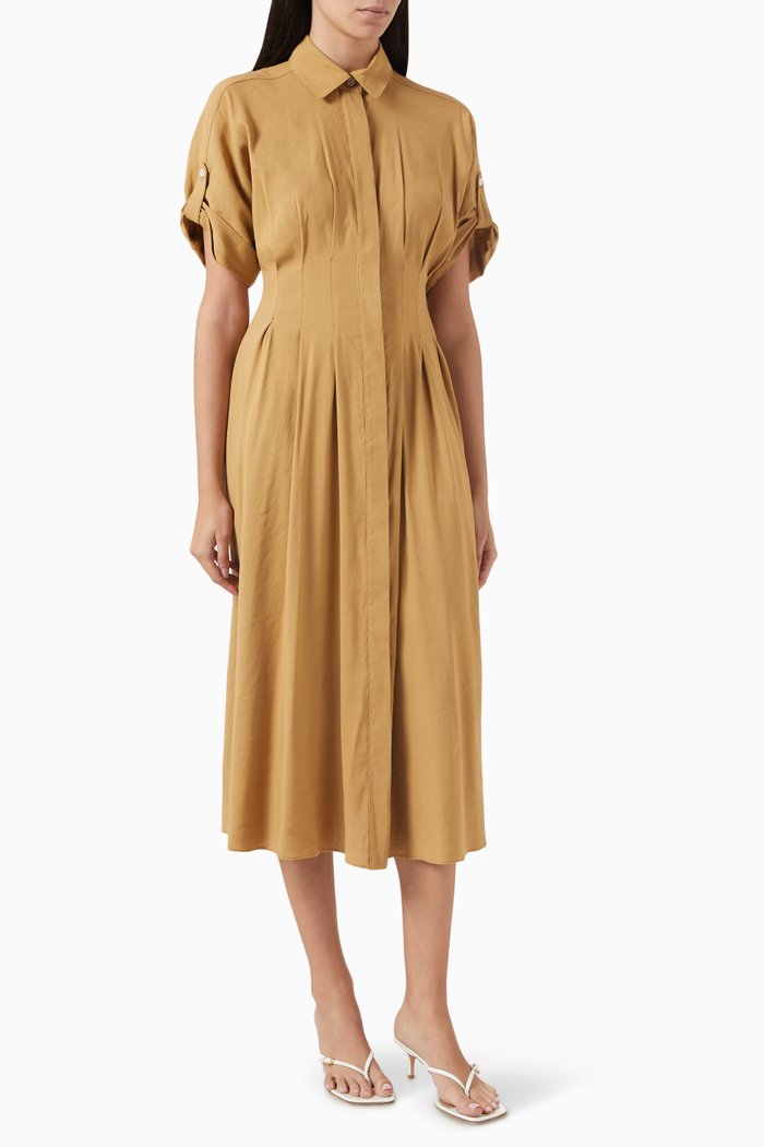 Adavi Midi Shirt Dress in Stretch-linen, Orange