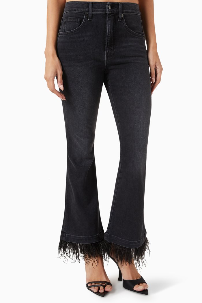 

Carson Flared Feather-trim Jeans in Denim, Black
