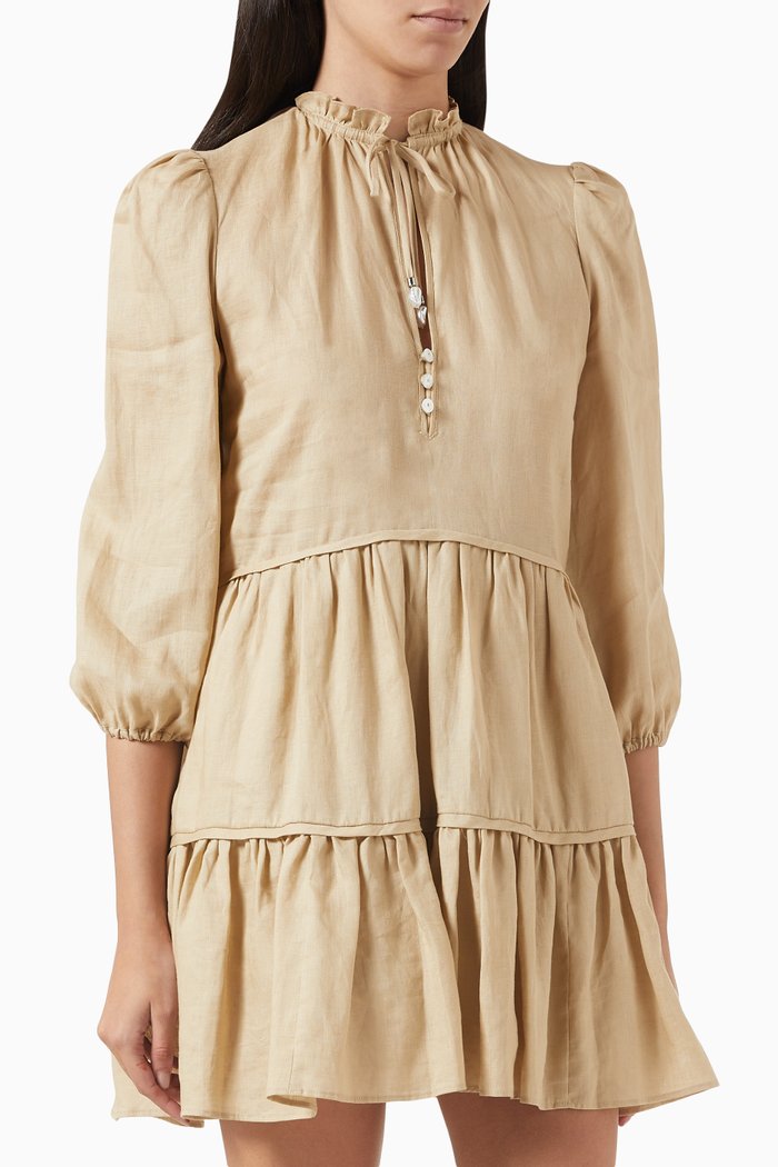 Hawken Tiered Mini Dress in Line, Neutral