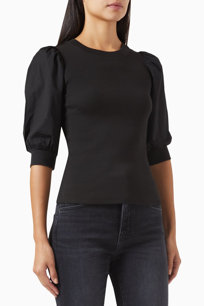 

Coralee Crewneck Top in Cotton, Black