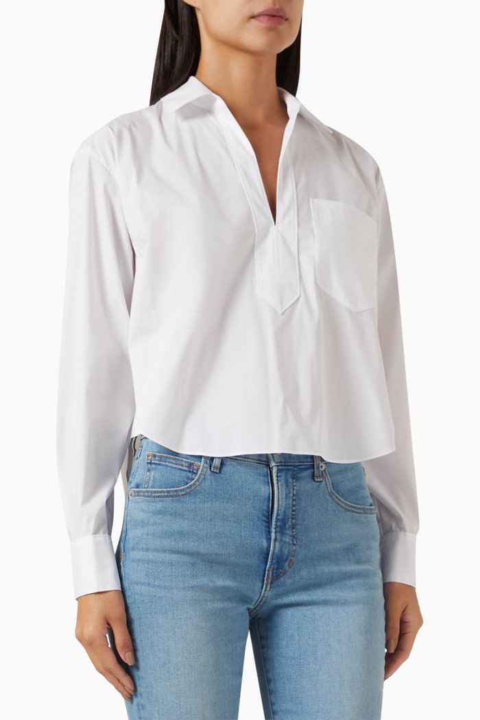 

Khai Long-sleeve Top in Cotton Poplin, White