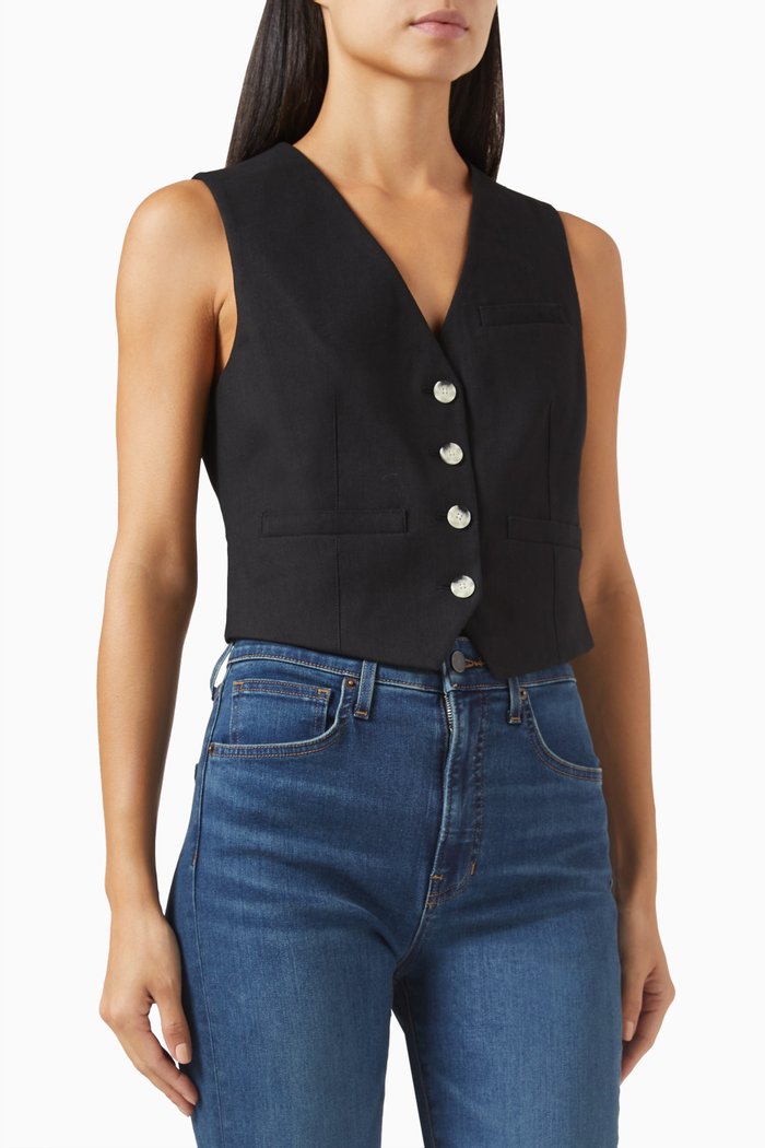 

Bennett Vest in Linen-blend, Black