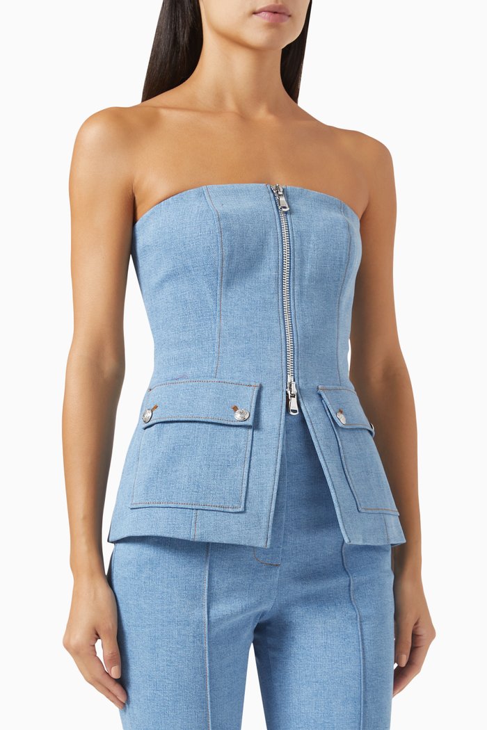 Maeve Bustier Top in Stretch Cotton-denim, Blue