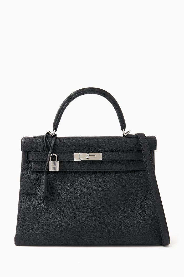 

Unused Kelly 32 Bag in Togo Leather & Palladium Hardware, Black