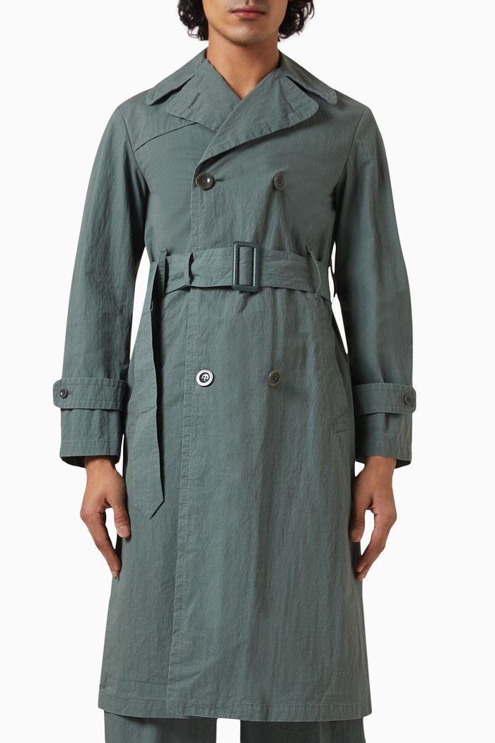 

Double Breasted Trench Coat in Cotton Blend, Green