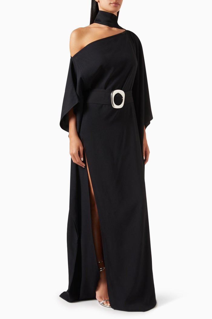 

Taylor Off-shoulder Kaftan in Crepe, Black