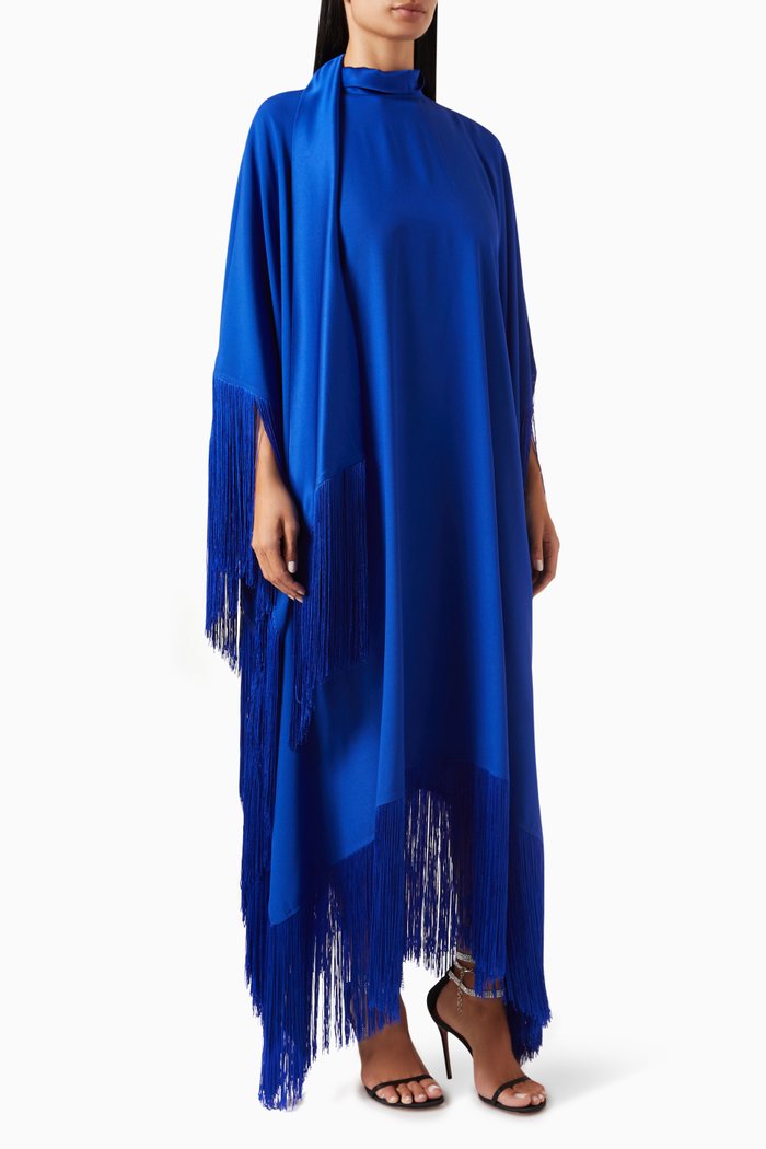 

Mrs Ross Fringe Kaftan in Satin, Blue