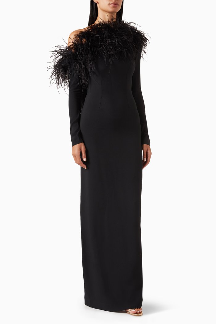 

Garbo Feather-trim Maxi Dress, Black