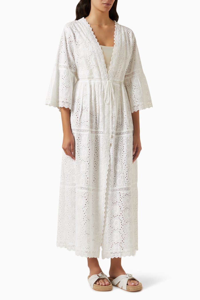 

Ava Embroidered Kaftan in Cotton, White