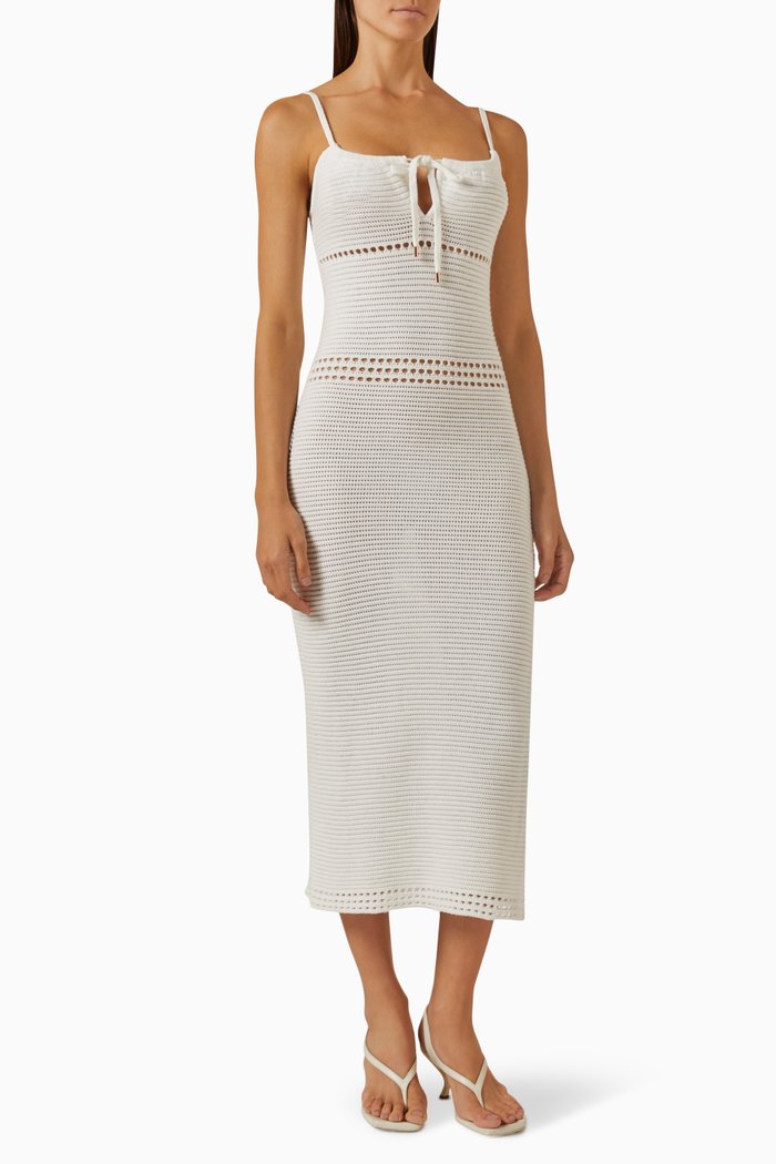 

Crochet Midi Dress in Cotton, Neutral
