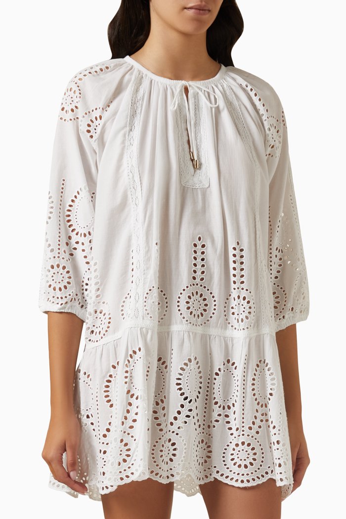 Ashley Embroidered Mini Dress in Cotton, White