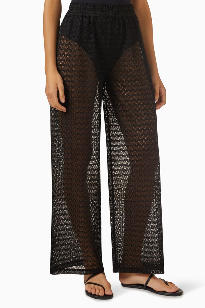 

Sienna Wide-leg Pants in Cotton-knit, Black