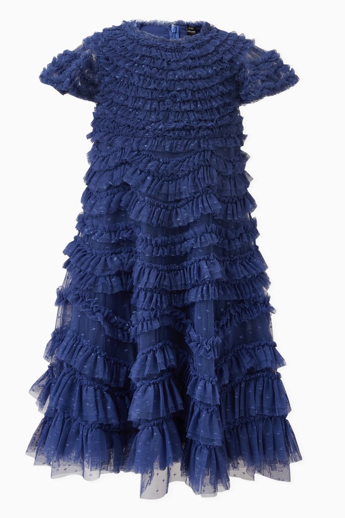 

Wild Rose Ruffle Dress in Tulle, Blue